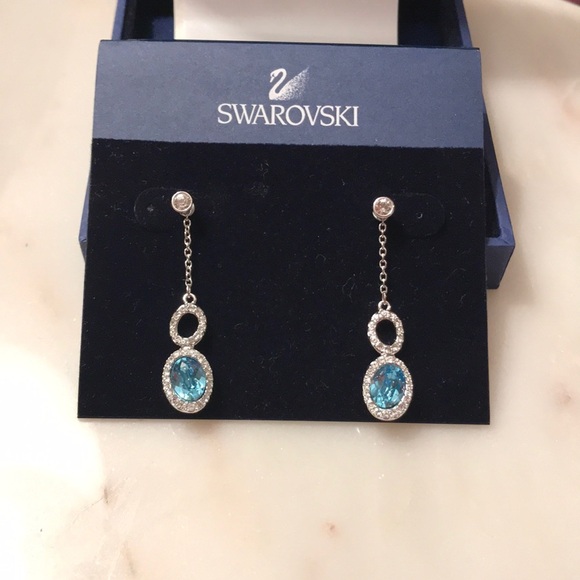 Swarovski Jewelry - NWT Swarovski Topaz Diamond Silver Drop Earrings